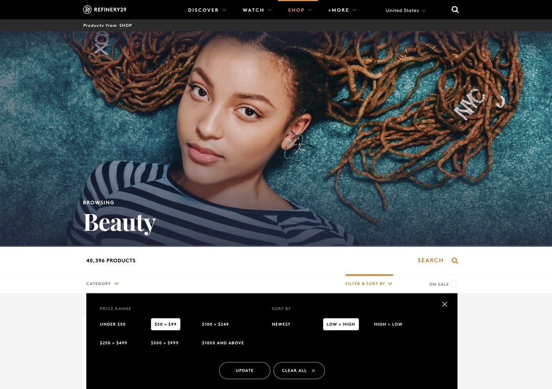 Refinery29.com Shop Page,
            Beauty Category